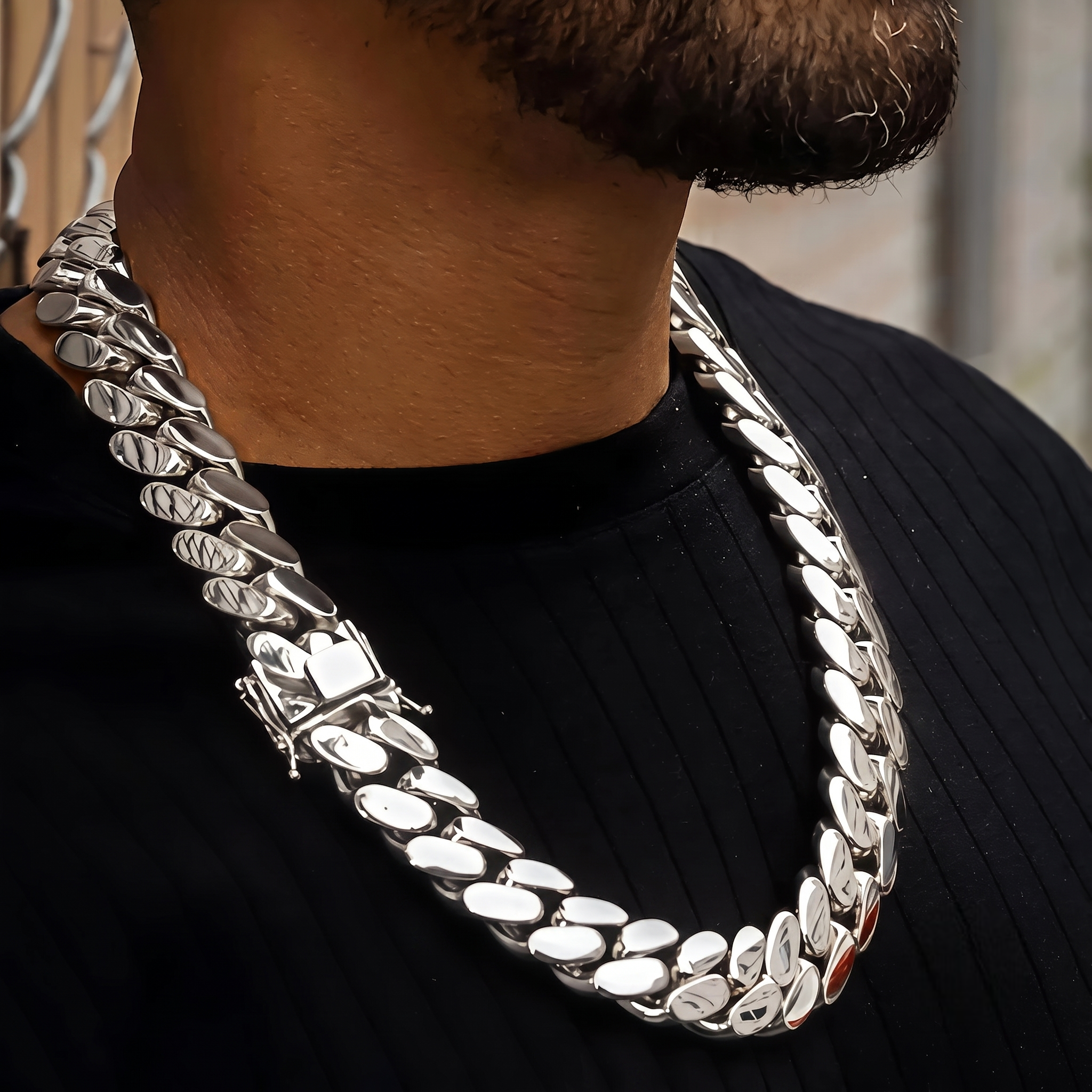 12mm Cuban chain and bracelet set, 18K White Gold
